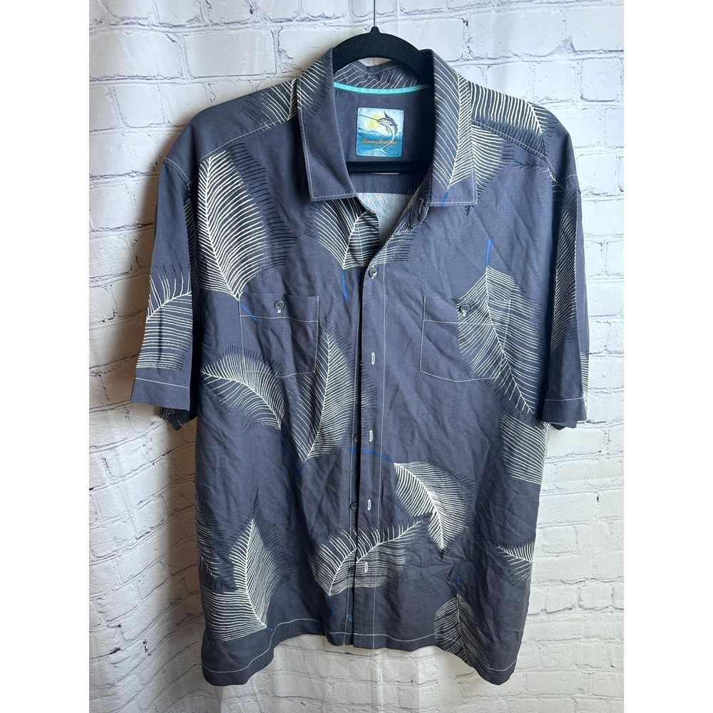 Tommy Bahama Button Up Shirt Palm Leaf Print Short Sleeve Casual Size XL